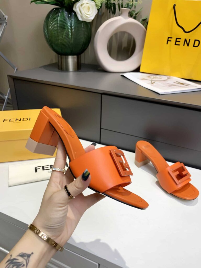 Fendi Signature Leather High Heel Orange - Image 6
