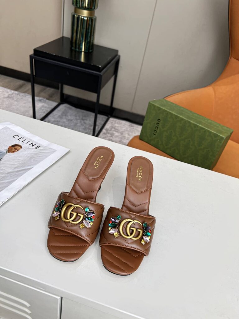 Gucci Women'S Flower Double G Slide Sandal Brown - Image 3