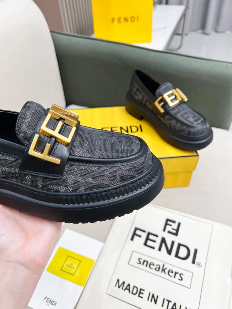 Fendigraphy Ff Leather Loafers Grey - Image 6