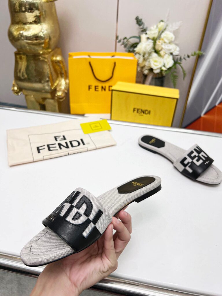 Fendi Signature Canvas Leather Slides Black 8R8337Ajzuf0Wzm - Image 6