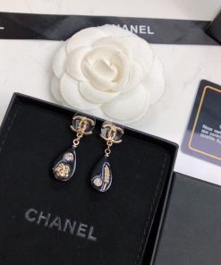 Chanel Cc Black Earrings