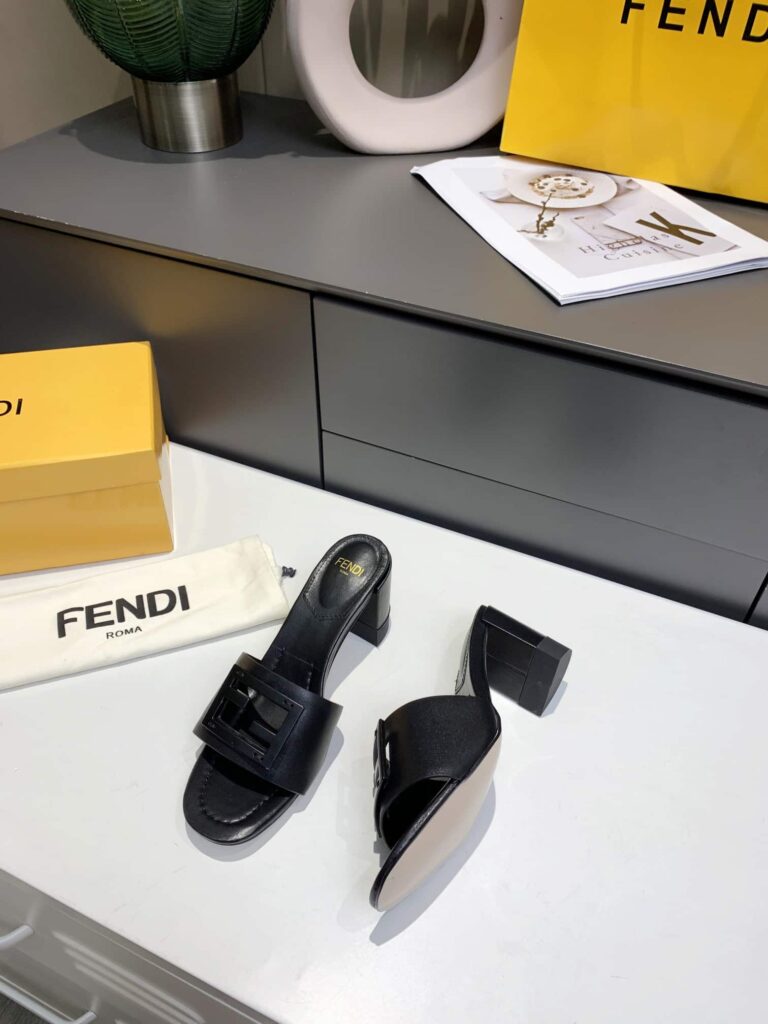 Fendi Signature Leather High Heel Black - Image 6