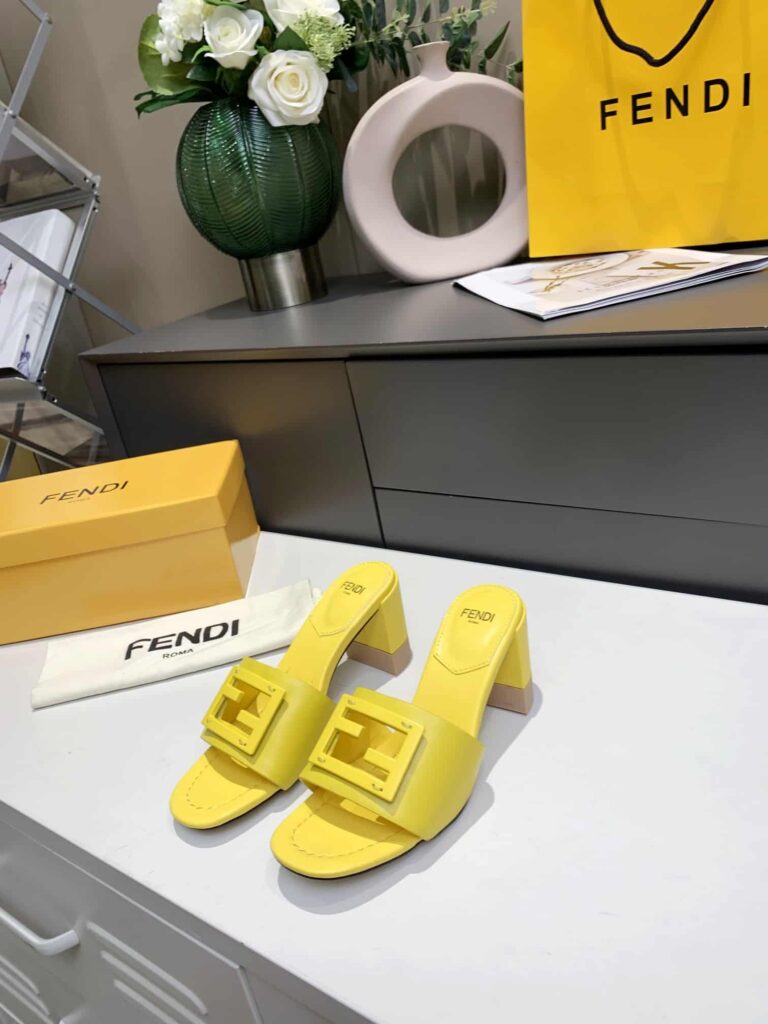 Fendi Signature Leather High Heel Yellow - Image 5