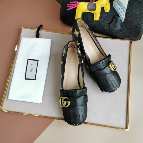 Gucci  Embroidered Bee Star Leather Mid-Heel Pump Black - Image 8