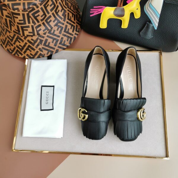 Gucci Wmns Black Leather Mid-Heel Pump 408208 C9D00 1000 - Image 8