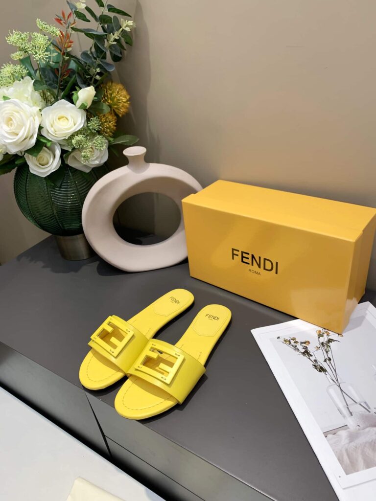 Fendi Signature Leather Sandals Slide Yellow 8R8136Ae7Tf0Vva - Image 5