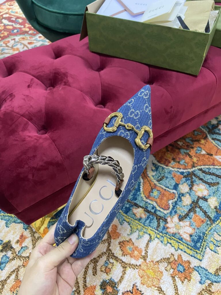 Gucci Gg Denim Series Women'S Horsebit Flat Ballet Shoes - Image 5