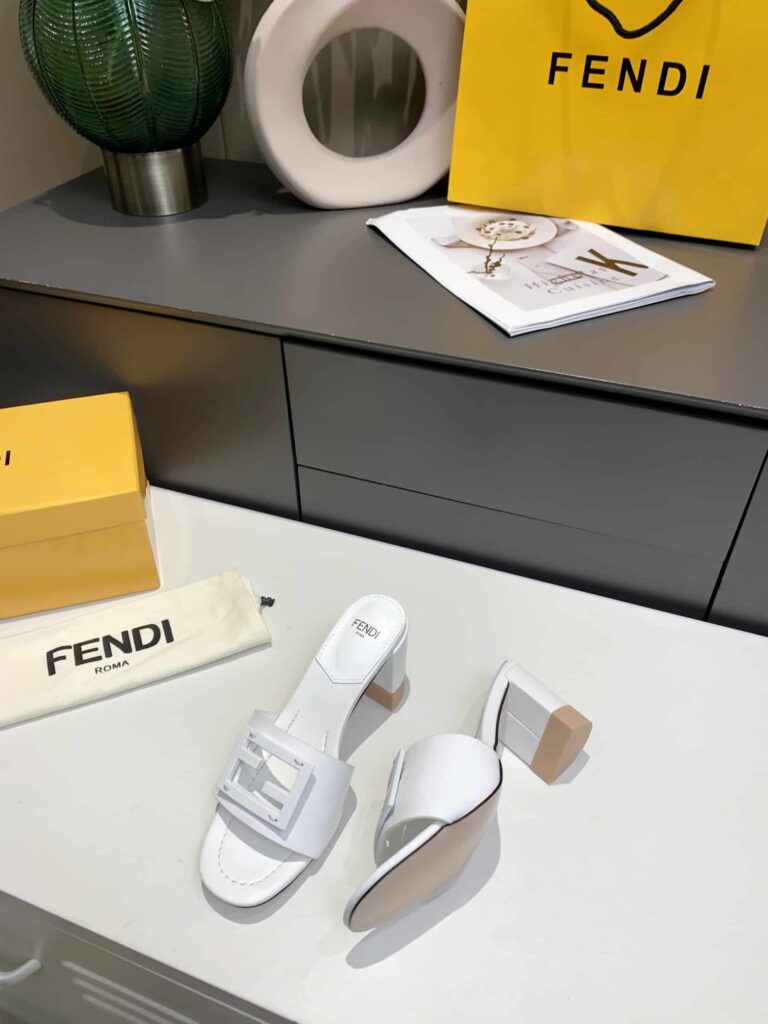 Fendi Signature Leather High Heel White - Image 6