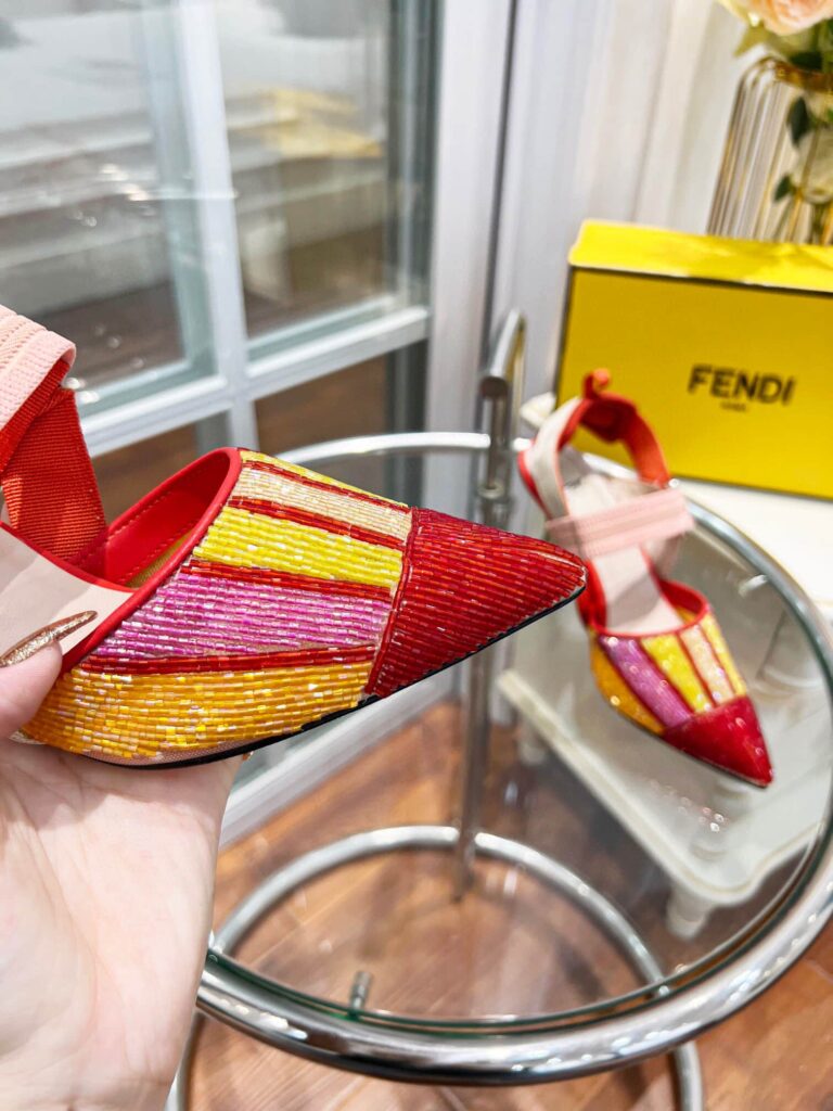 Fendi Colibri 85Mm Beaded Slingback Pumps Red - Image 8