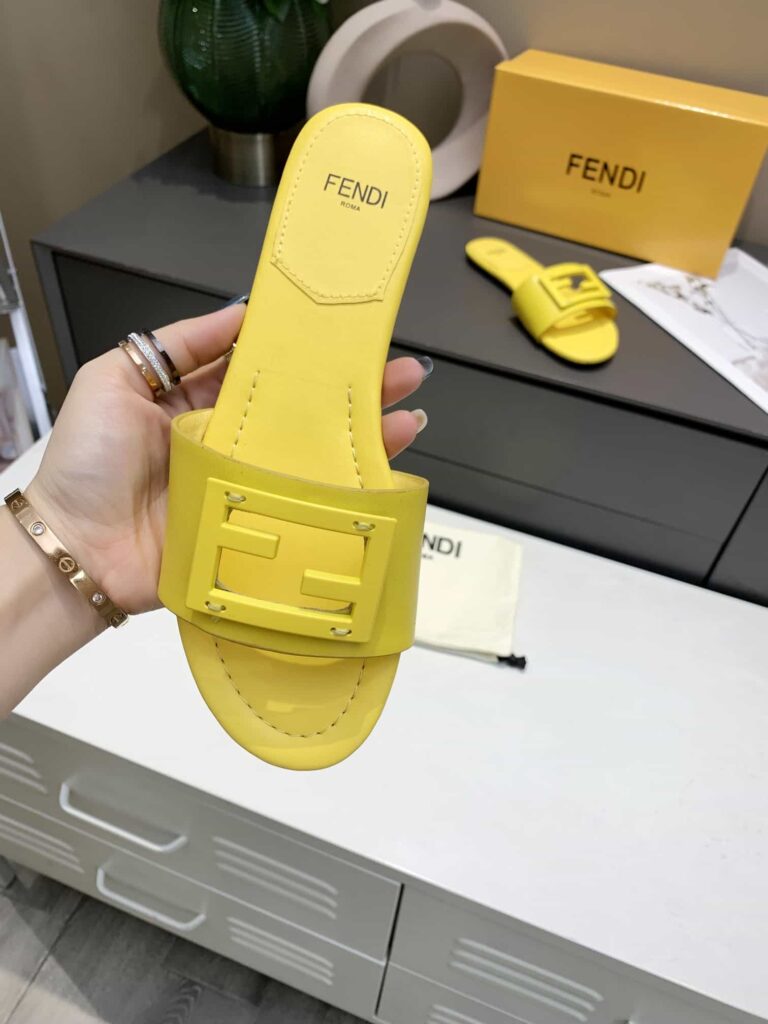 Fendi Signature Leather Sandals Slide Yellow 8R8136Ae7Tf0Vva - Image 6