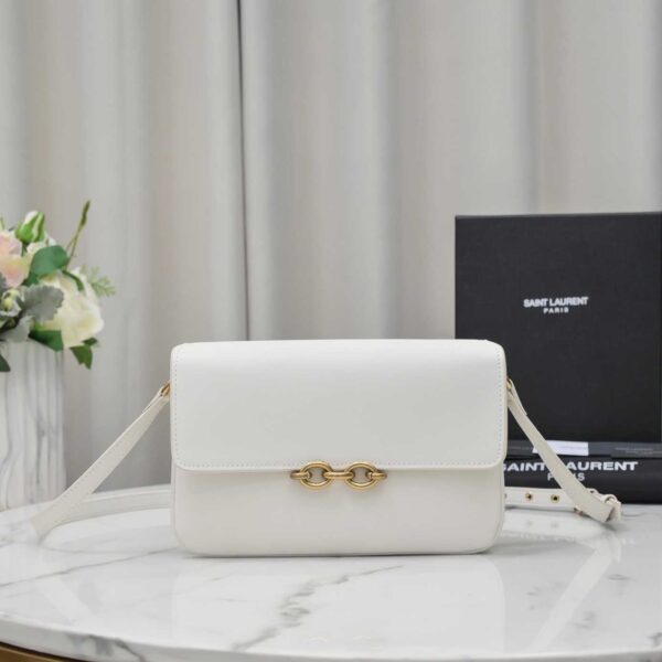 Saint Laurent Le Maillon Satchel In Smooth Leather Blanc Vintage 6497952R20W9207 - Image 7