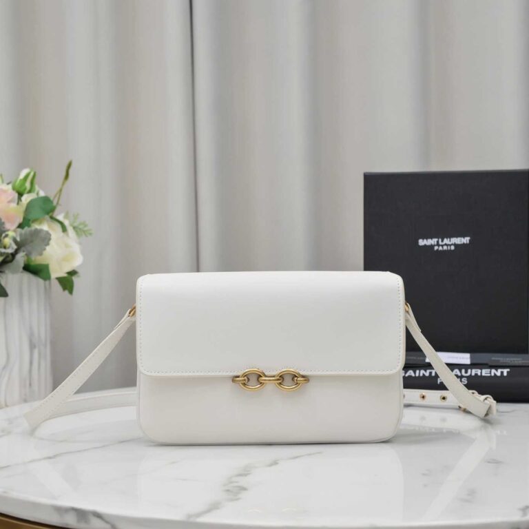 Saint Laurent Le Maillon Satchel In Smooth Leather Blanc Vintage 6497952R20W9207 - Image 7