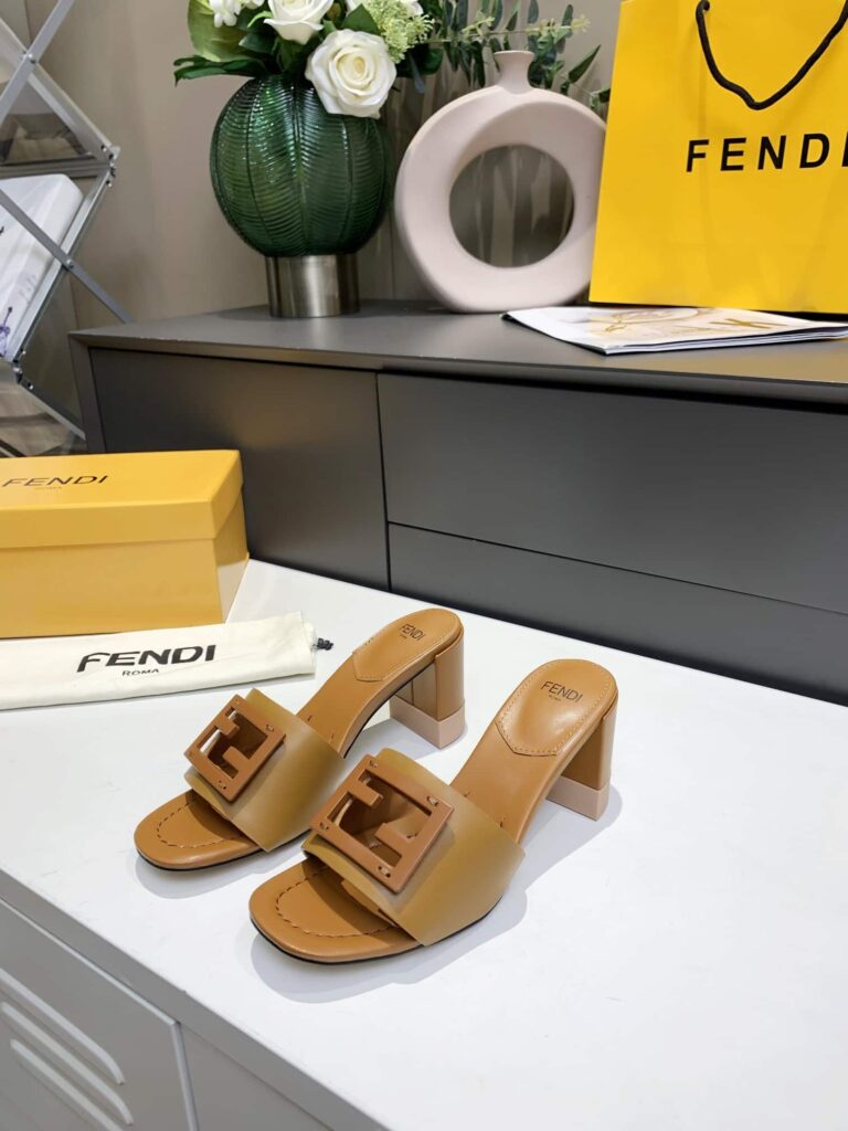 Fendi Signature Leather High Heel Beige - Image 5