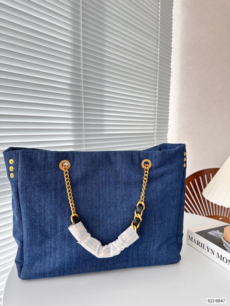 Chanel Tote Bag With Chain Denim Blue 40Cm - Image 7