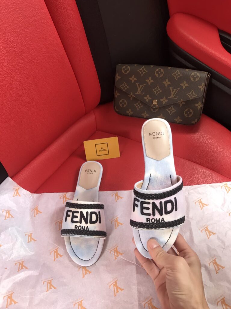 Fendi Logo-Embroidered Mule Slides Light Blue - Image 3