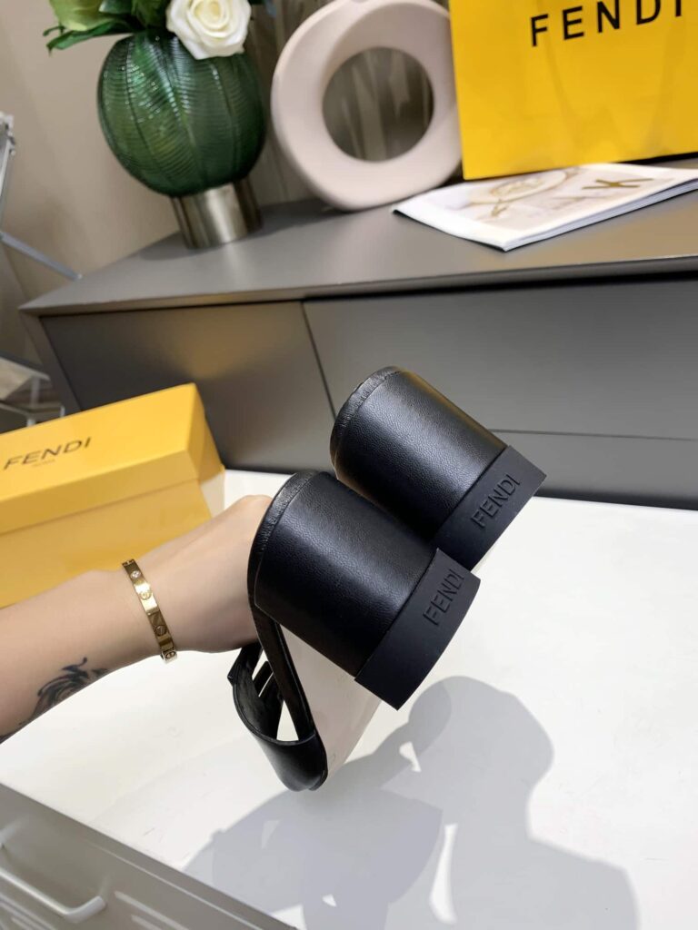 Fendi Signature Leather High Heel Black - Image 7