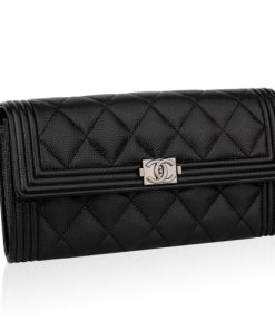 Chanel Boy Long Flap Black Silver Wallet A80286