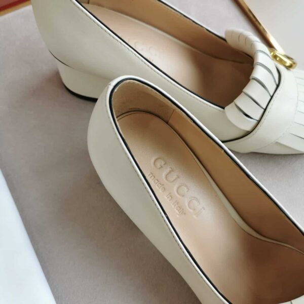 Gucci Wmns White Leather Mid-Heel Pump - Image 8