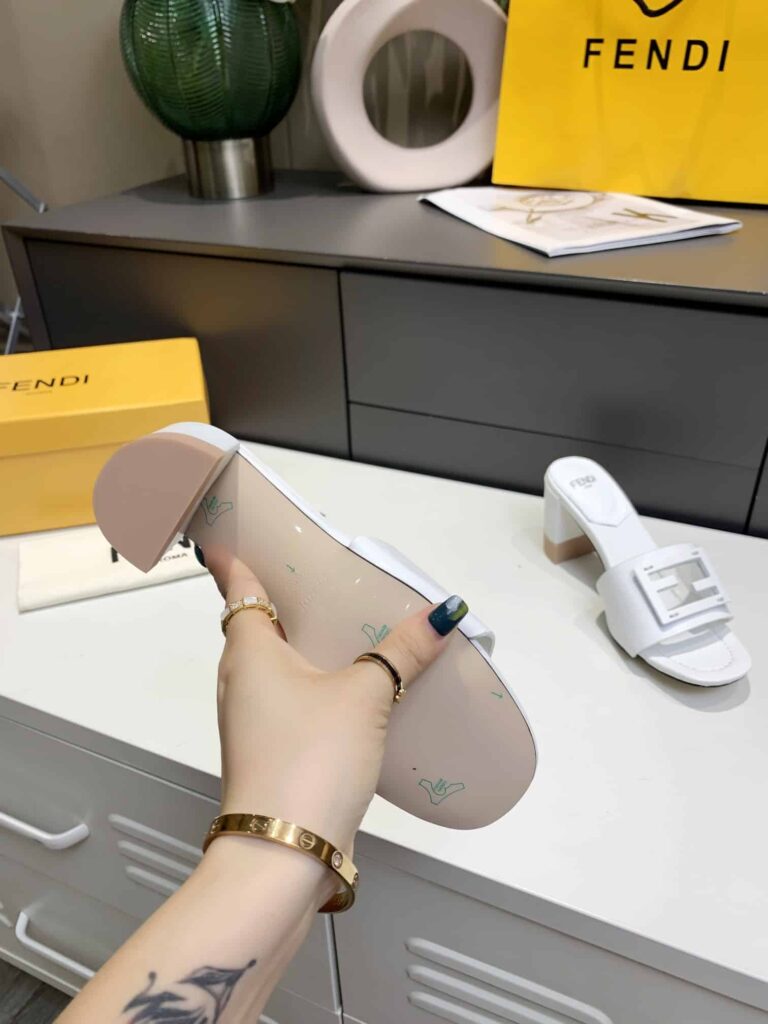 Fendi Signature Leather High Heel White - Image 8