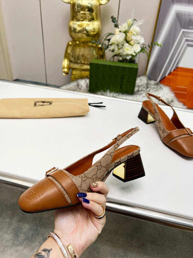 Gucci Women'S Mid Heel Slingback Brown - Image 6