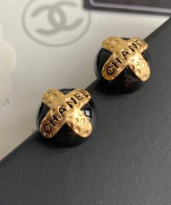 Chanel Button Black Earrings