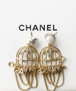 Chanel Birdcage Brooch Golden Earrings