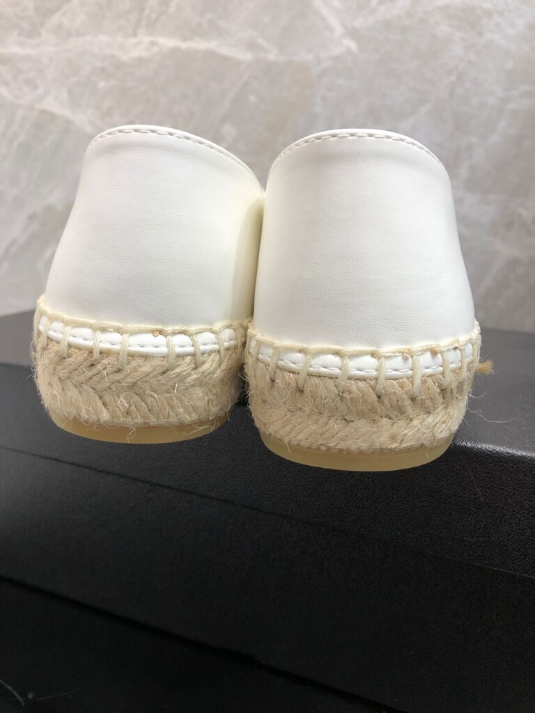 Chanel Embroidered Espadrille Leather Cap Toe Flats White Grey Logo Cc - Image 6