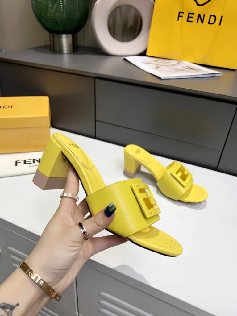 Fendi Signature Leather High Heel Yellow - Image 6