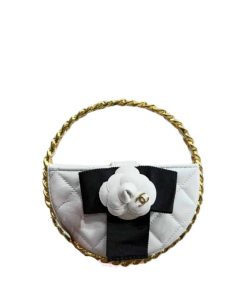 Chanel Pouch Lambskin Mixed Fibers Gold Tone Metal White 14Cm