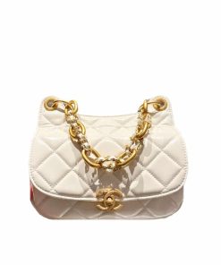 Chanel Hobo Bag With Chain And Gold Hardware White 21Cm