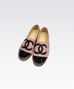 Chanel Embroidered Espadrille Leather Black Cap Toe Flats Pink Cc