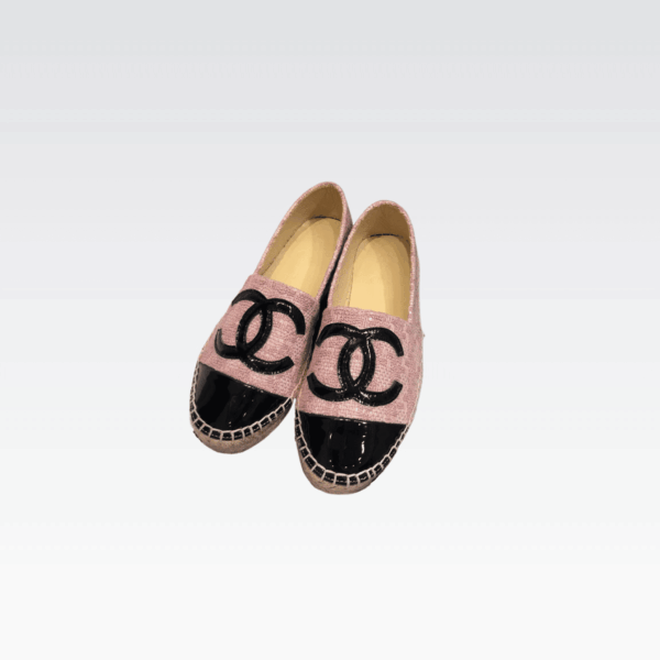 Chanel Embroidered Espadrille Leather Black Cap Toe Flats Pink Cc