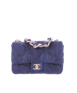 Chanel Cc Quilted Denim Medium Flap Bag Blue 24Cm