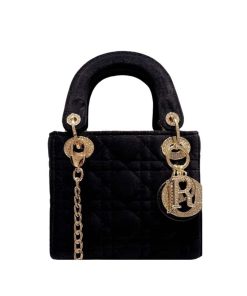 Dior Lady Blush Cannage Suede Leather Black 17Cm