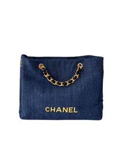 Chanel Tote Bag With Chain Denim Blue 40Cm