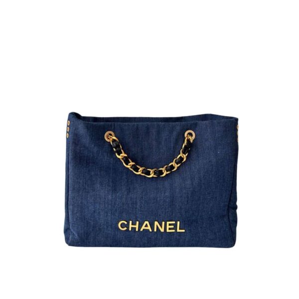 Chanel Tote Bag With Chain Denim Blue 40Cm