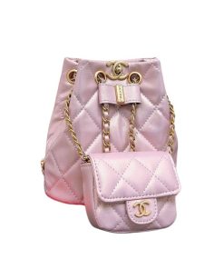 Chanel Mini Bucket Backpack Gold Tone Hardware Pink 19Cm