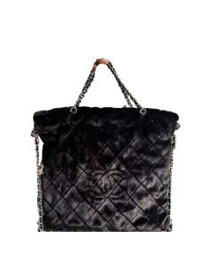 Chanel Large Backpack Lambskin Leather Silver Metal Black 36Cm