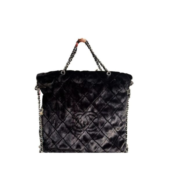 Chanel Large Backpack Lambskin Leather Silver Metal Black 36Cm