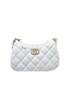 Chanel Hobo Handbag Aged Calfskin White 24Cm