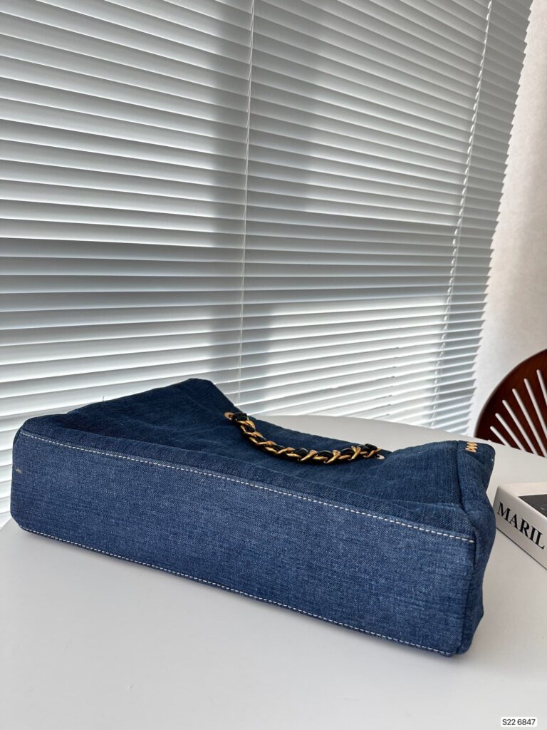 Chanel Tote Bag With Chain Denim Blue 40Cm - Image 9