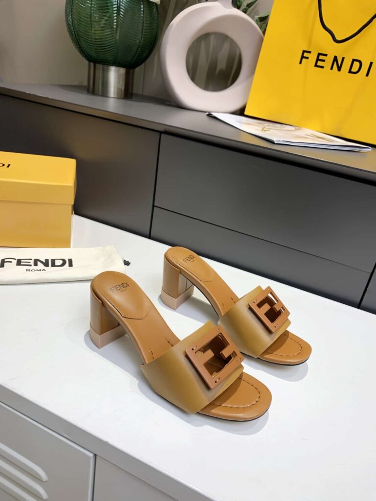 Fendi Signature Leather High Heel Beige - Image 6