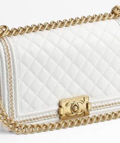 Chanel Boy Beauty Chain Around Bag White 25Cm