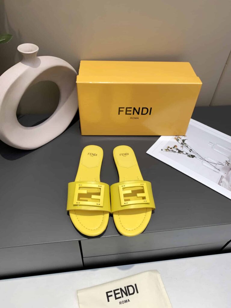 Fendi Signature Leather Sandals Slide Yellow 8R8136Ae7Tf0Vva - Image 7