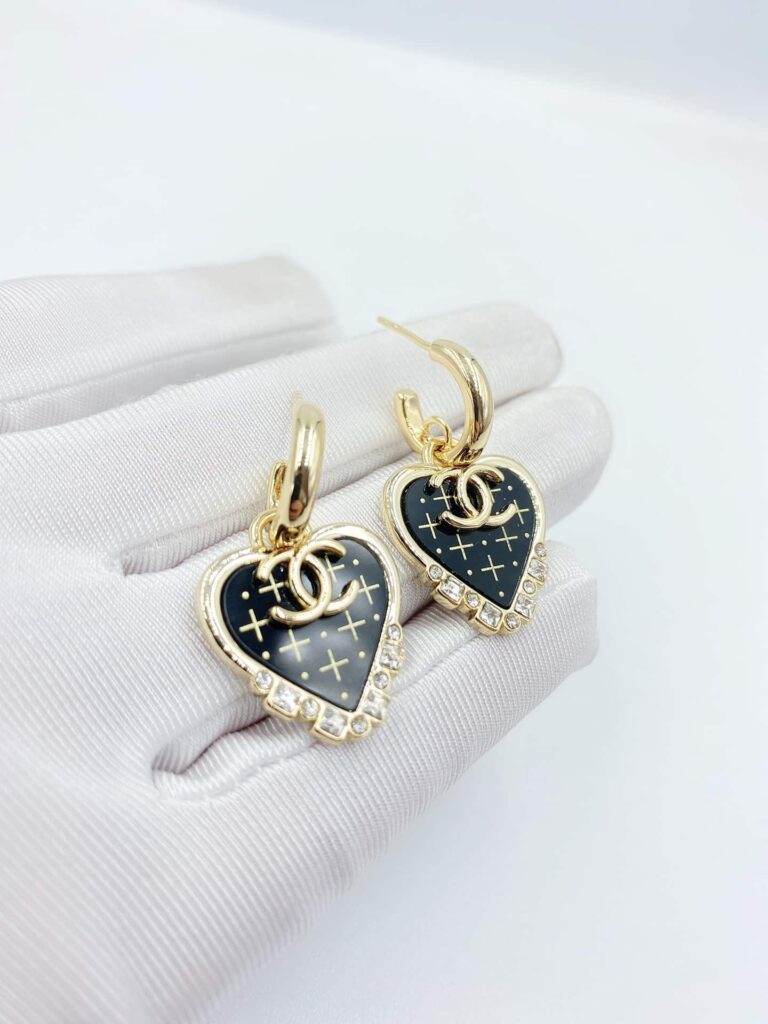 Chanel Black Heart Earrings - Image 2