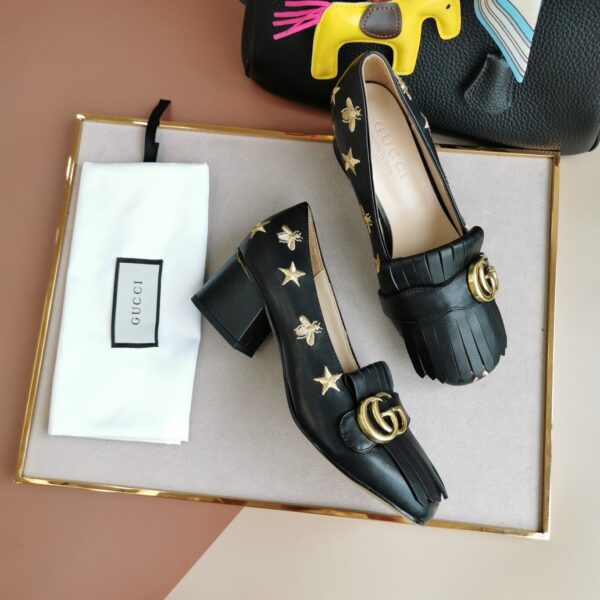 Gucci  Embroidered Bee Star Leather Mid-Heel Pump Black - Image 9