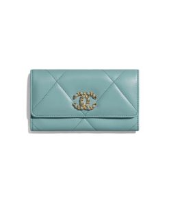Chanel 19 Long Flap Wallet Pastel Blue Ap0955