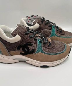 Chanel Cc Logo Low Top Trainer Sneakers Brown And White G38301 Y55434 K3161