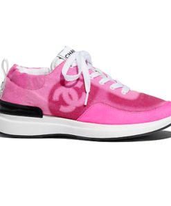 Chanel Neon Denim Lace Up Low Top Trainer Sneaker Pink G37494 Y55286 0K774