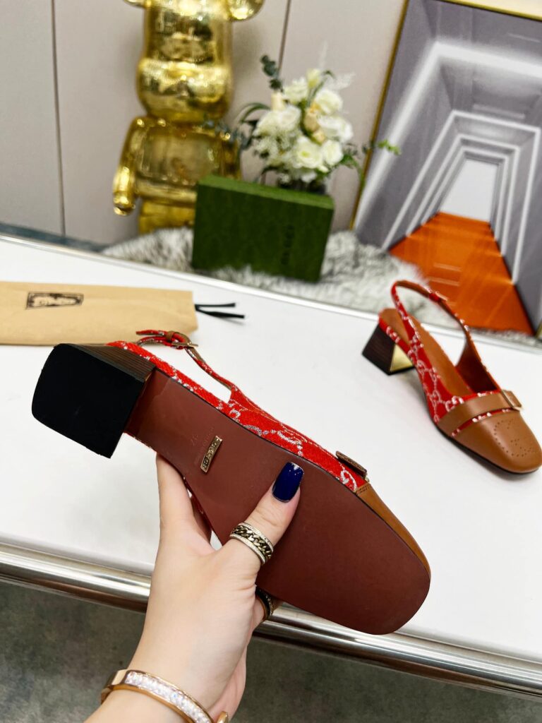 Gucci Women'S Mid Heel Slingback Brown And Red - Image 7